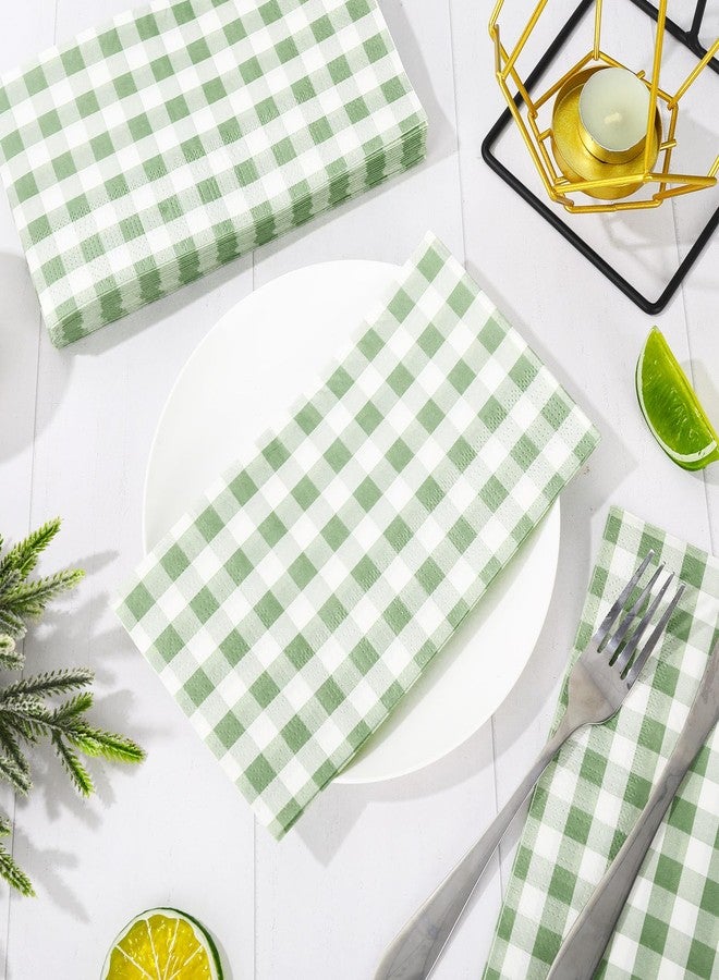JarThenaAMCS Sage Green Paper Guest Napkin Buffalo Plaid 3 Ply Disposable Napkin Checkered Dinner Hand Napkin Towel for Party Supplies Table Decor, 50Pcs - Image 4